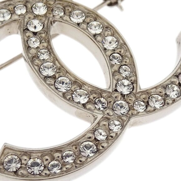 Chanel CC Brooch Pin Silver Rhinestone 13P 166204 - Picture 2 of 4